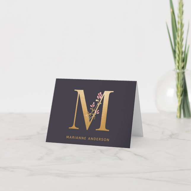 Elegant Gold Floral M Monogram Chic Personalisiert (Vorderseite)