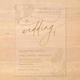 Elegant Gold Floral Modern Script Wedding Acryleinladungen