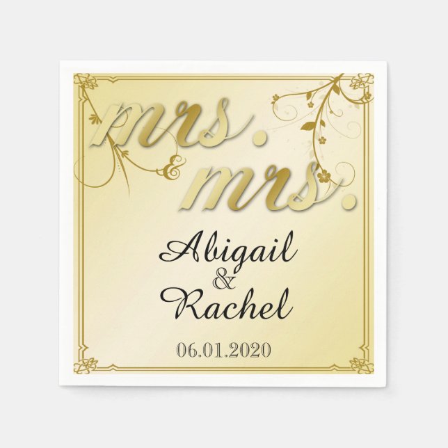 Elegant Gold Floral Mrs. Wedding Napkin Serviette (Vorderseite)