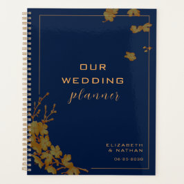 Elegant Gold Floral Navy Blue Wedding Planer