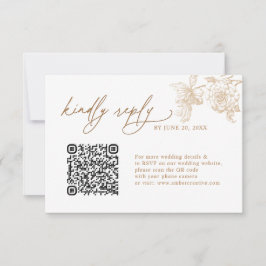 Elegant Gold Floral QR code Wedding RSVP Cards Karte