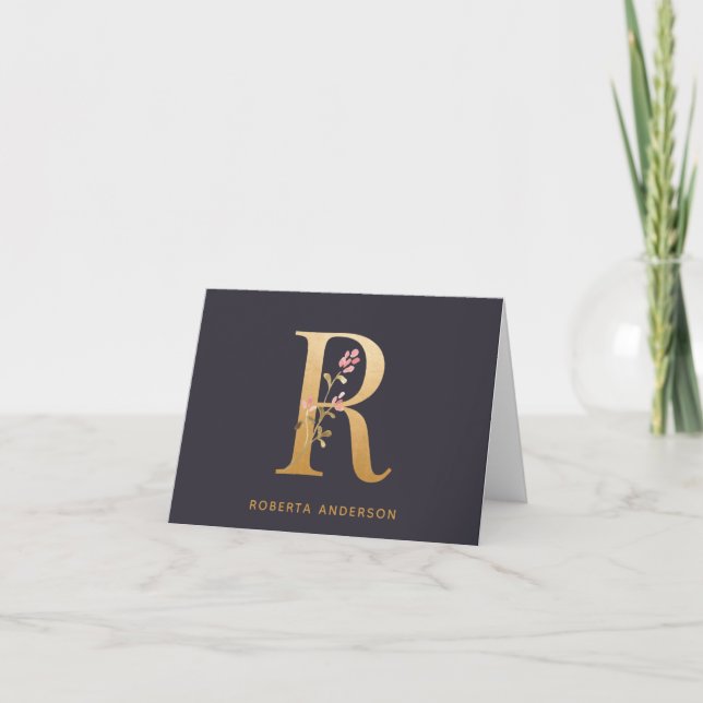 Elegant Gold Floral R Monogram Chic Personalisiert (Vorderseite)