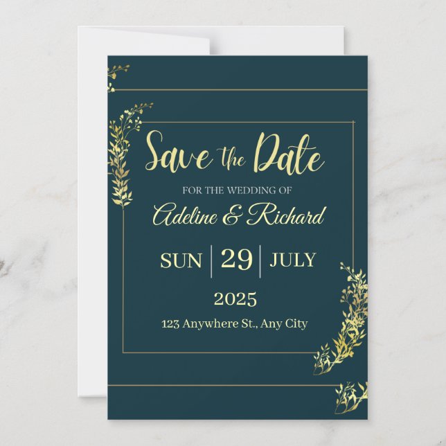 Elegant Gold Floral Save The Date Card  Magneteinladung (Vorderseite)