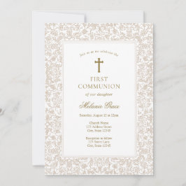 Elegant Gold Floral Traditional First Communion  Einladung