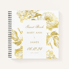 Elegant Gold Floral Wedding Gästebuch Notizbuch