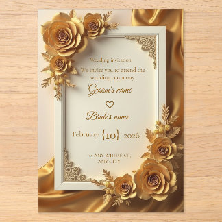 Elegant Gold Floral Wedding Invitation with Luxury