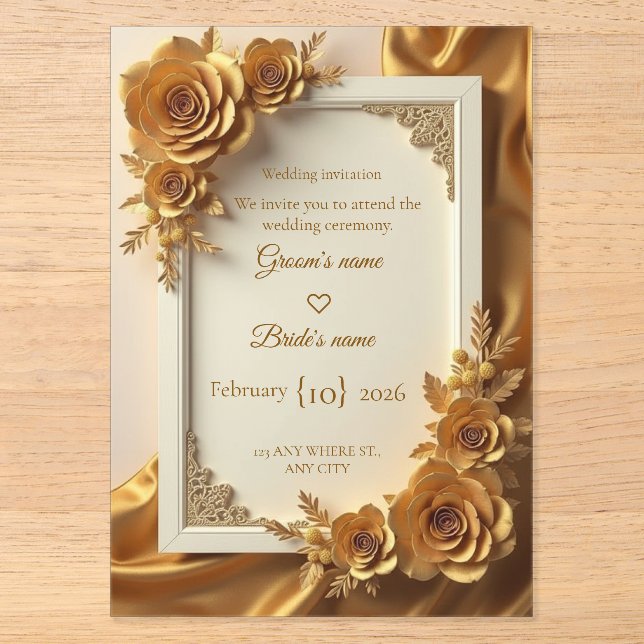 Elegant Gold Floral Wedding Invitation with Luxury (Recto)