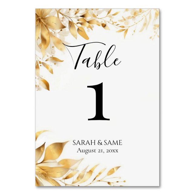 Elegant Gold Floral Wedding Table Card Tischnummer (Vorderseite)