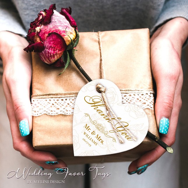 Elegant Gold Floral Wedding Vielen Dank Geschenkanhänger (Von Creator hochgeladen)
