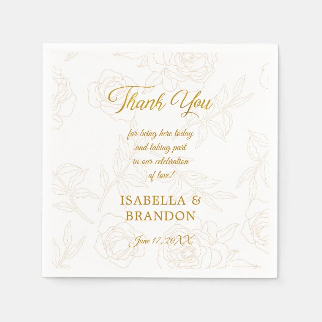 Elegant Gold Floral Wedding Vielen Dank Serviette (Vorderseite)