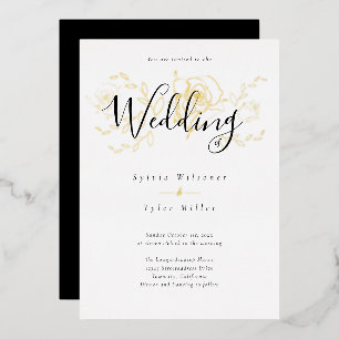 Elegant Gold Floral White Black Wedding Folieneinladung