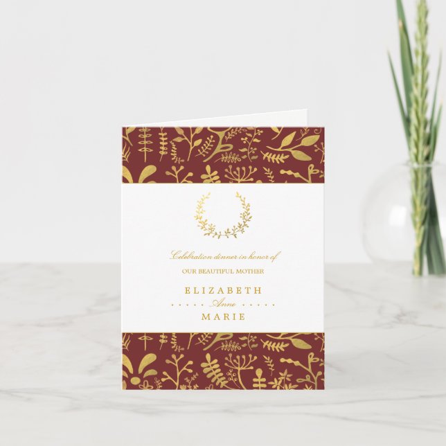 Elegant Gold Floral Wreath Mutter Day Dinner Einladung (Vorderseite)