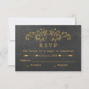Elegant Gold Foil Blühte Black Wedding RSVP Karte