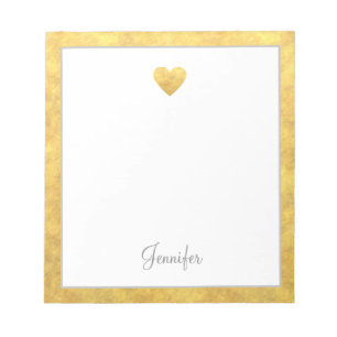 Elegant Gold Foil Border Heart Modern Script Notizblock