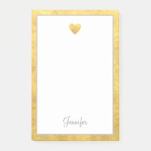 Elegant Gold Foil Border Heart Modern Script Post-it Klebezettel