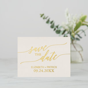 Elegant Gold Foil Calligraphy Ivory Save the Date Folie Einladungspostkarte