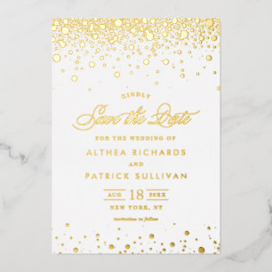 Elegant Gold Foil Confetti Dots Save the Date Folieneinladung