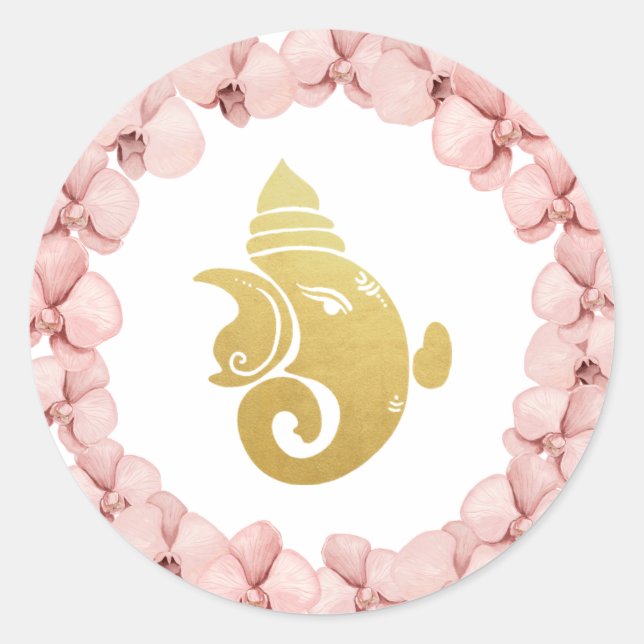 Elegant Gold Foil Ganapati Indischer Gott Runder Aufkleber (Vorderseite)