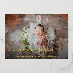 Elégant Gold Foil Girl Faire-part de naissance pho