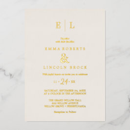 Elegant Gold Foil Ivory Monogram Wedding Folieneinladung