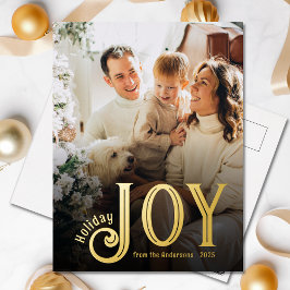 Elegant Gold Foil Joy Photo Holiday Carte postale