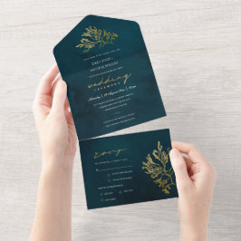 ELEGANT GOLD FOIL NAVY UNTERWASSER MEERESWEED WEDD ALL IN ONE EINLADUNG