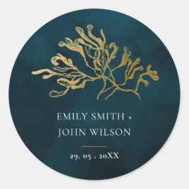 ELEGANT GOLD FOIL NAVY UNTERWASSER MEERESWEED WEDD RUNDER AUFKLEBER