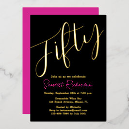Elegant Gold Foil Pink Black 50. Geburtstagsparty Folieneinladung