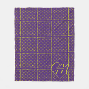 Elegant Gold Foil Polka Punkte auf Lila Monogramm Fleecedecke