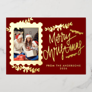 Elegant Gold Foil Postage Stamp Merry Christmas Folien Feiertagskarte