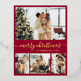 Elégant Gold Foil Script Collage Carte postale de