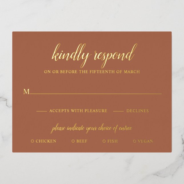 Elégant Gold Foil Terracotta Wedding Carte RSVP (Recto)