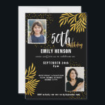 Elegant Gold Foliage 2 Photo 50th Birthday Party  Einladung<br><div class="desc">Elegant Gold Foliage 2 Photo 50th Birthday Party Invitation. Celebrate a milestone in style with our Elegant Black & Gold 50tht birthday invite. Featuring a sophisticated black background adorned with luxurious gold foliage, this design adds a touch of class to any celebration. Personalized with 2 photos, this invitation is perfect...</div>