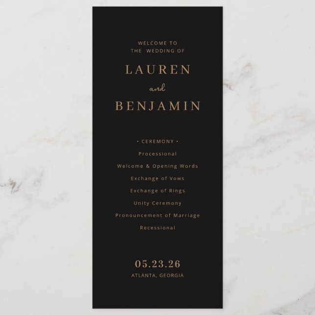 Elegant Gold Formal Wedding Ceremony Programm (Vorderseite)
