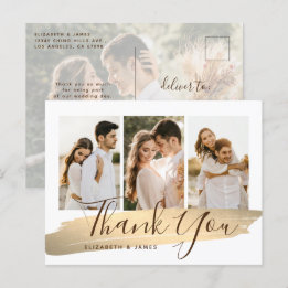 Elegant Gold Foto Wedding Vielen Dank Postkarte
