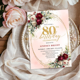 Elegant Gold Frame Boho 80th Birthday Invitation Einladung