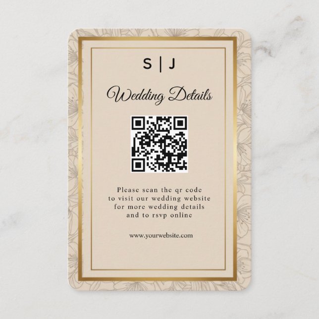 Elegant Gold Frame QR Code Wedding Details Begleitkarte (Vorderseite)