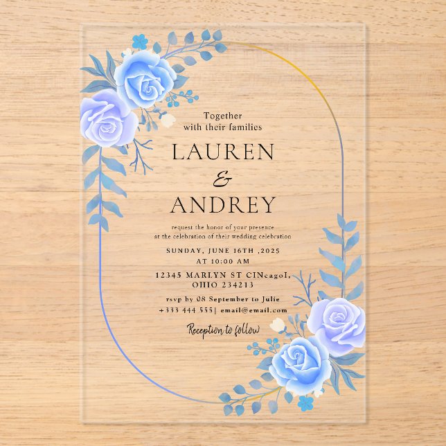 Elegant Gold Frame Wedding  Acryleinladungen (Vorderseite)