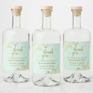 Elegant Gold Frills Mint Green Wedding Vielen Dank Alkoholflaschenetikett