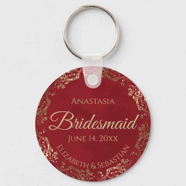 Elegant Gold Frills on Red Bridesmaid Wedding Gift Schlüsselanhänger (Vorderseite)