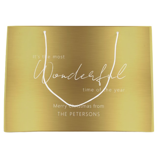 Elegant Gold Frohe Weihnachten mit Namen Große Geschenktüte (Vorderseite)