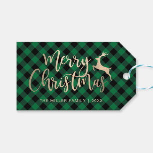 Elegant Gold Frohe Weihnachten Schwarz & Grün Kari Geschenkanhänger