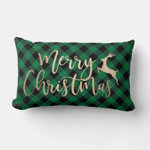 Elegant Gold Frohe Weihnachten Schwarz & Grün Kari Lendenkissen