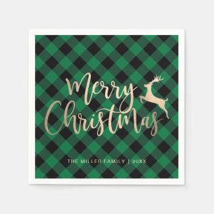 Elegant Gold Frohe Weihnachten Schwarz & Grün Kari Serviette