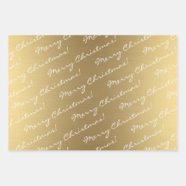 Elegant Gold Frohe Weihnachts-Happy Holidays Text Geschenkpapier Set