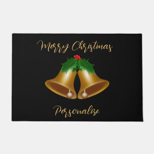 Elegant Gold Frohe Weihnachtsglocken Personalisier Fußmatte