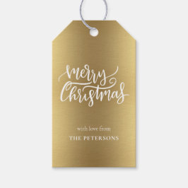 Elegant Gold Frohe Weihnachtskalligrafie mit Namen Geschenkanhänger