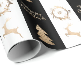 Elegant Gold Frohe Weihnachtsmonogramm Geschenkpapier