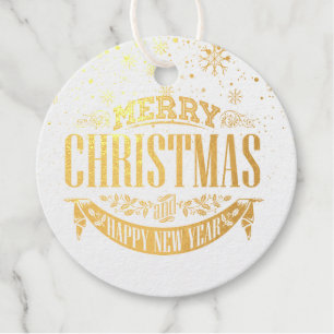 Elegant Gold Frohe Weihnachtsschneeflocken Geschenkanhänger