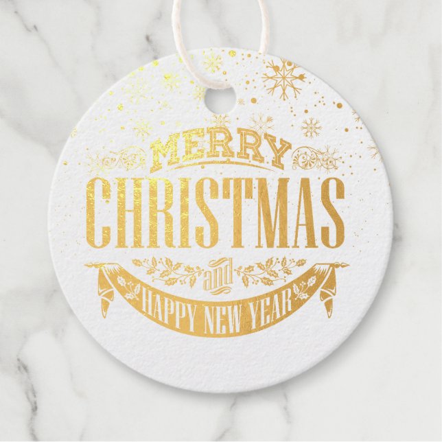 Elegant Gold Frohe Weihnachtsschneeflocken Geschenkanhänger (Vorderseite)